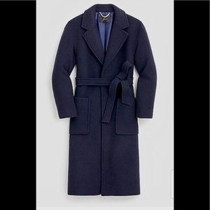 J Crew Long Wrap Coat Italian Boiled Wool Navy